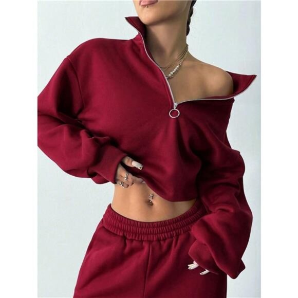 Half-Zip Long Sleeve Sweatshirt and Pants Set - Picture 9 of 11